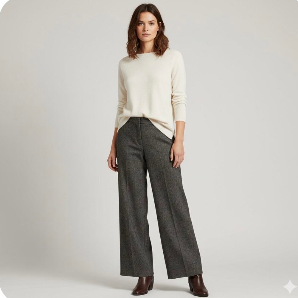 VTG Newport News Brown Tweed Herringbone Wide Leg Dress Pants Trousers Women 12 - Picture 1 of 10